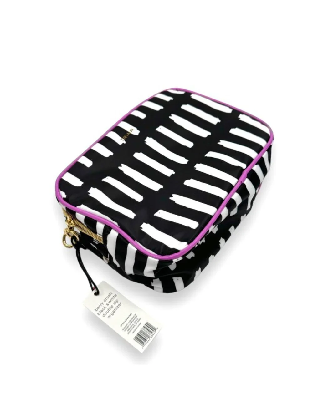 NWT Trina Makeup Bag Case Black White Pink Travel Organizing